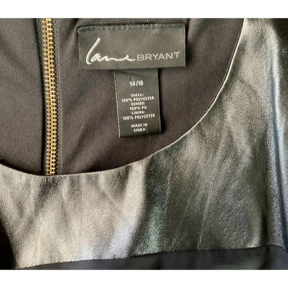 Lane Bryant L Black Faux Leather Detail Scoop Neckline Zip Back Above Knee Dress - Picture 6 of 6